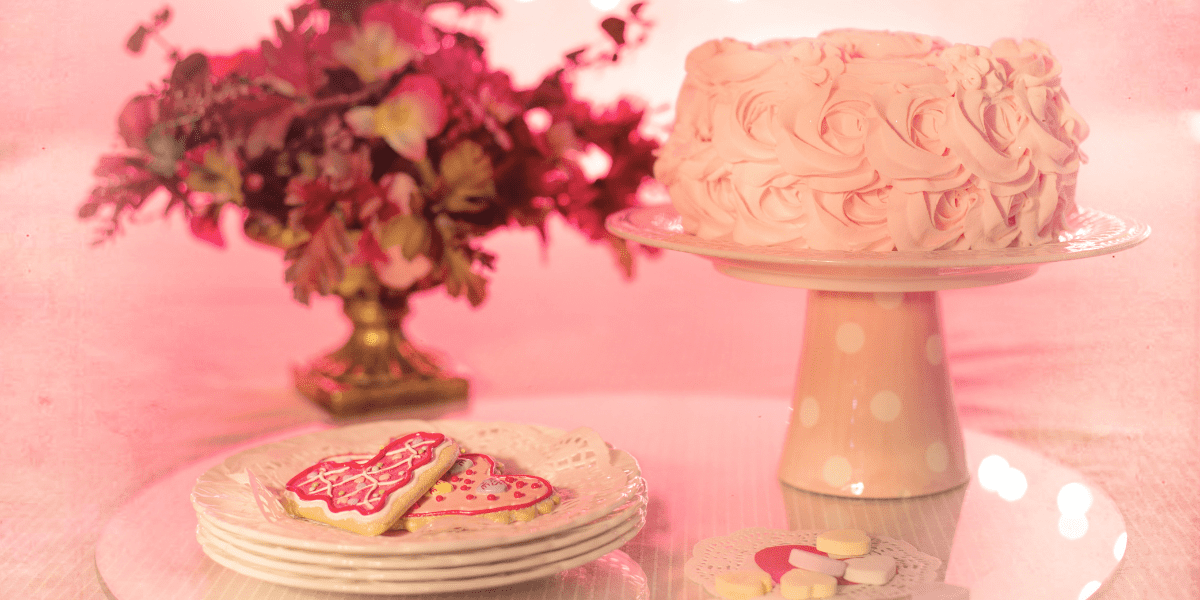 pink cake on cake stand