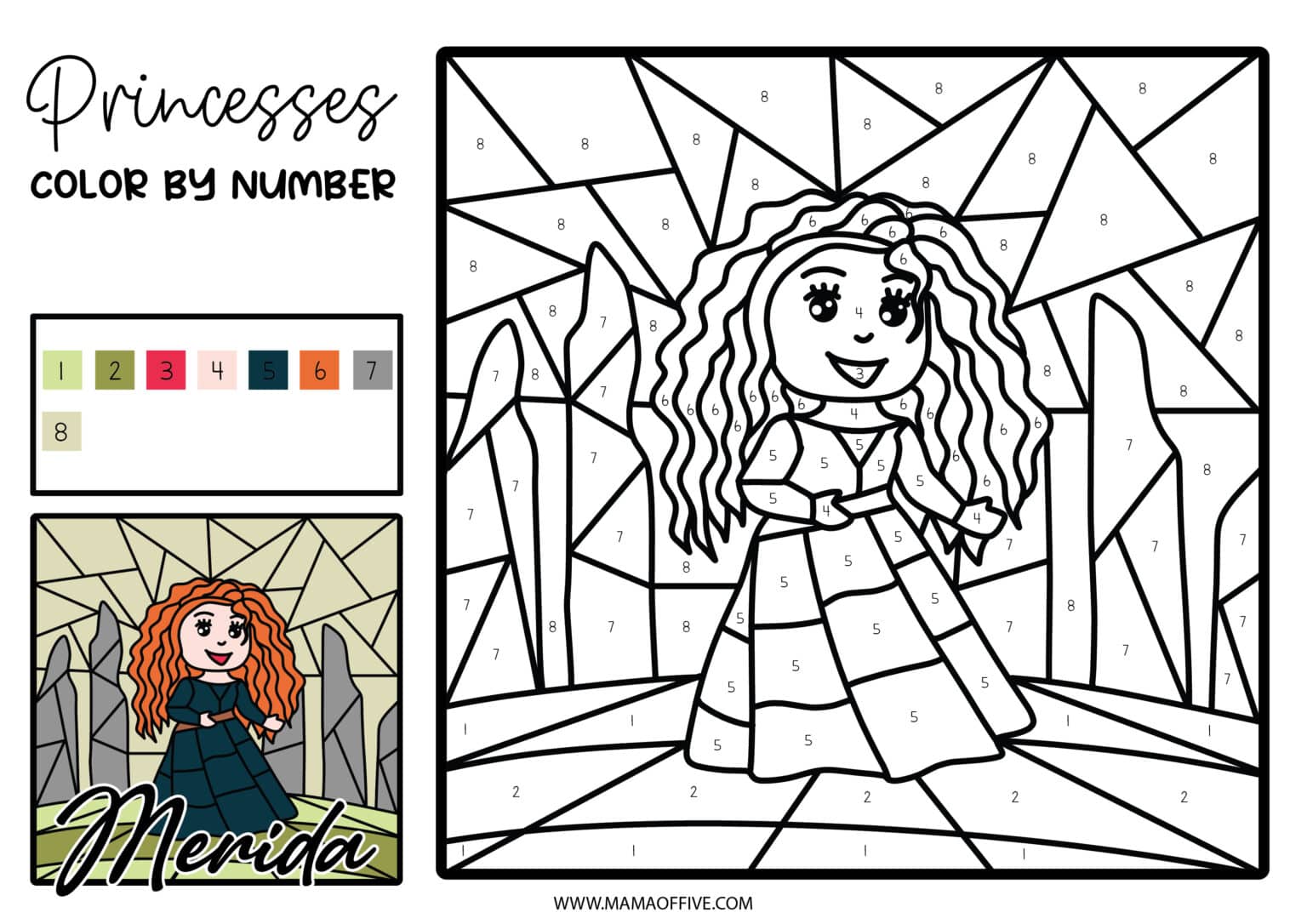 Disney Princesses Color By Number Printable Set - FREE - Mama of Five