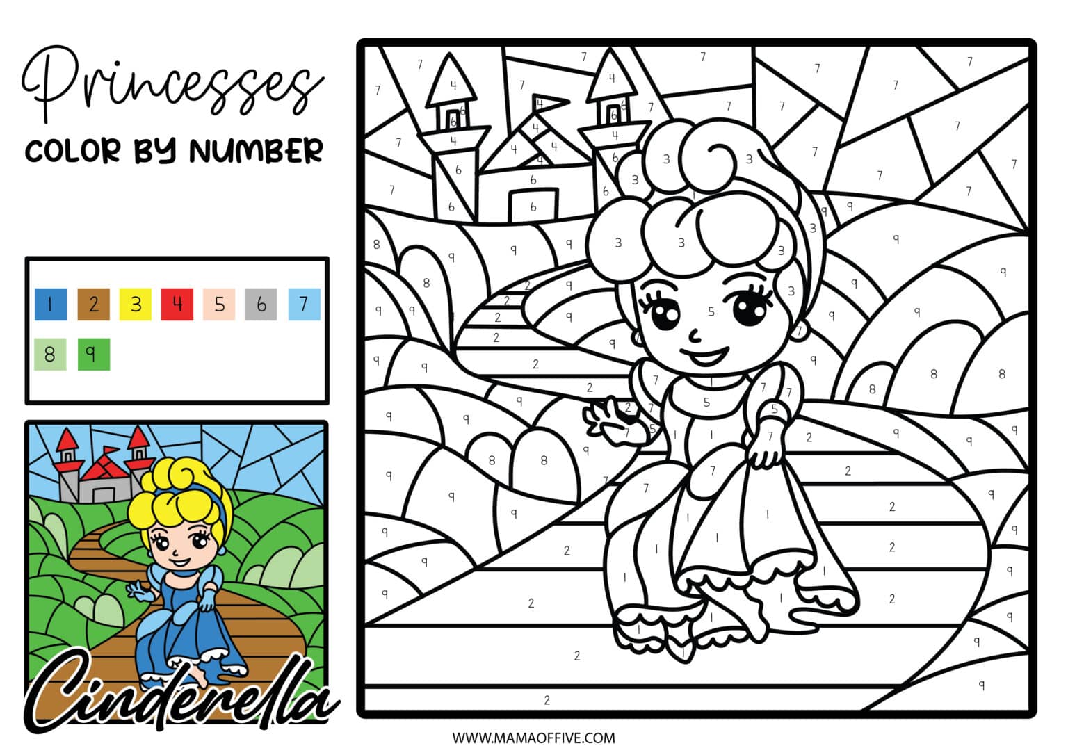 Disney Princesses Color By Number Printable Set - FREE - Mama of Five