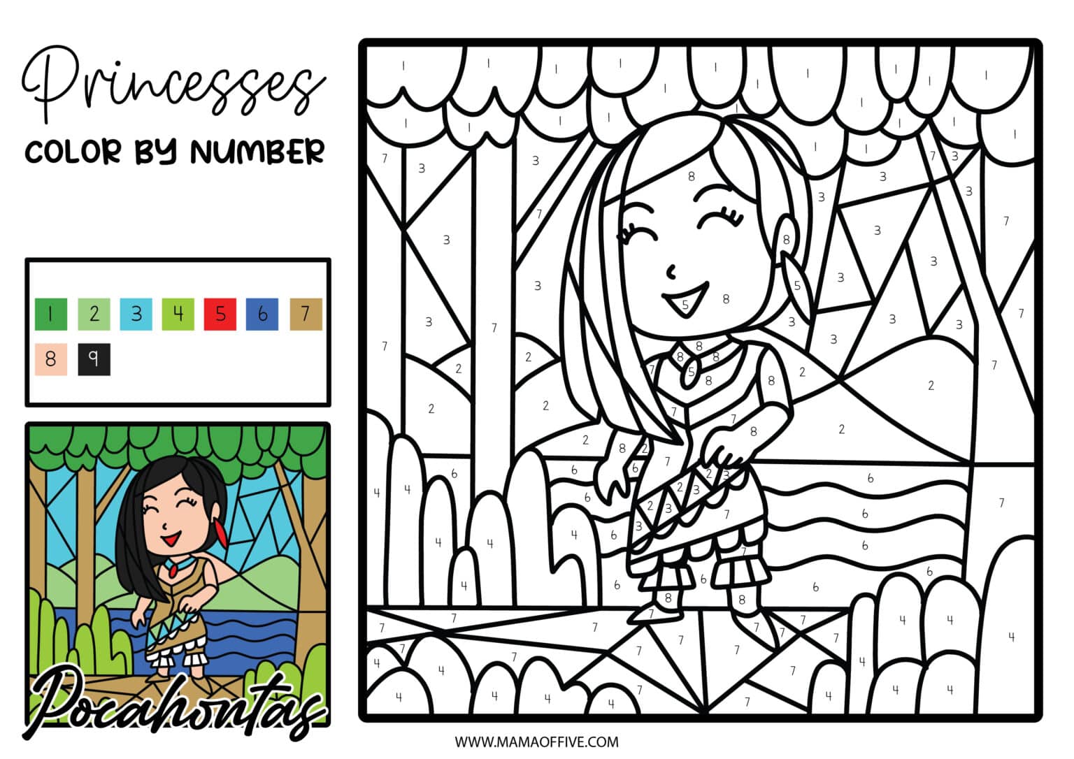 Disney Princesses Color By Number Printable Set - FREE - Mama of Five