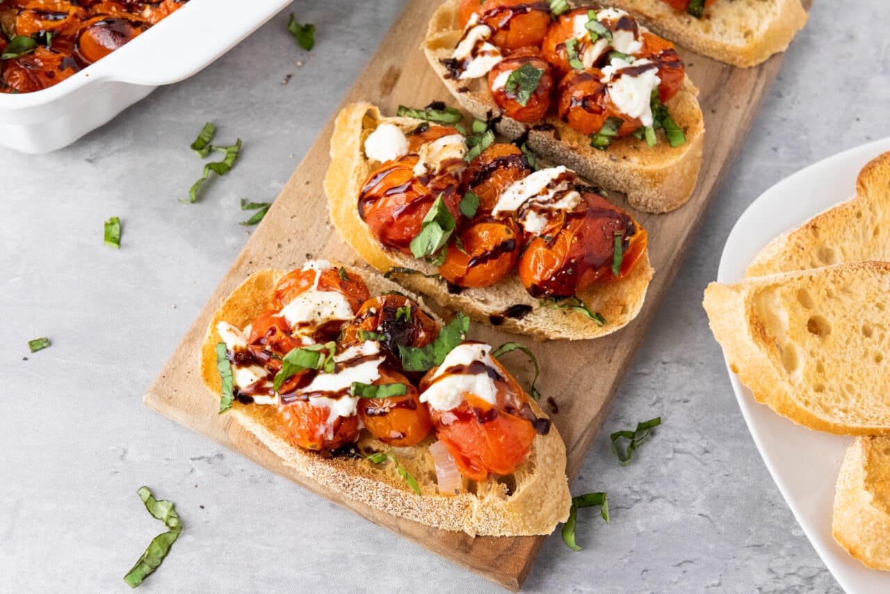 Roasted Cherry Tomato and Burrata Bruschetta