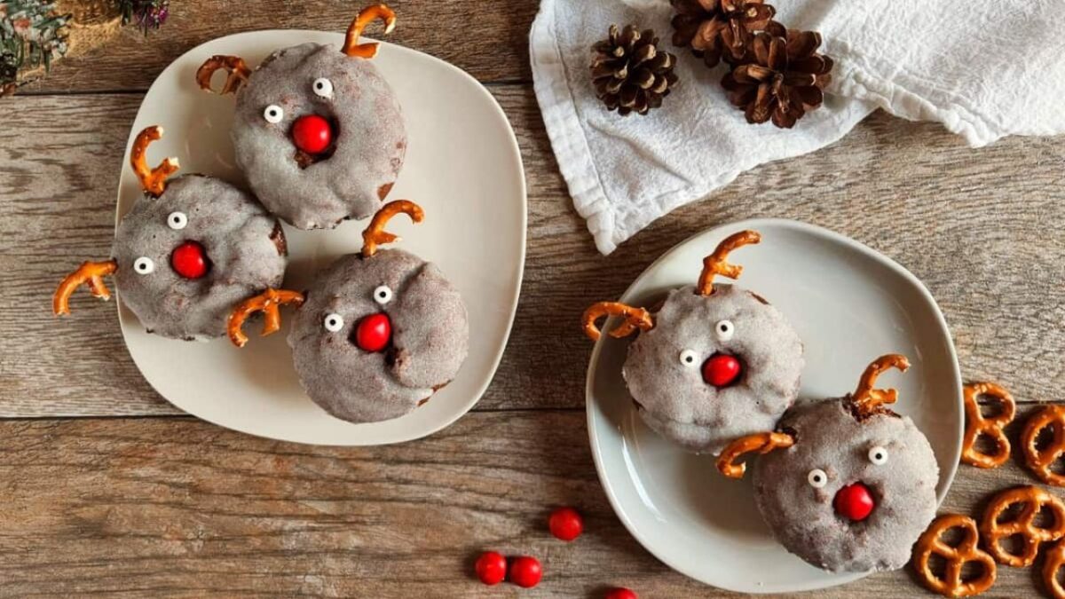 Homemade Baked Reindeer Chocolate Glazed Donuts