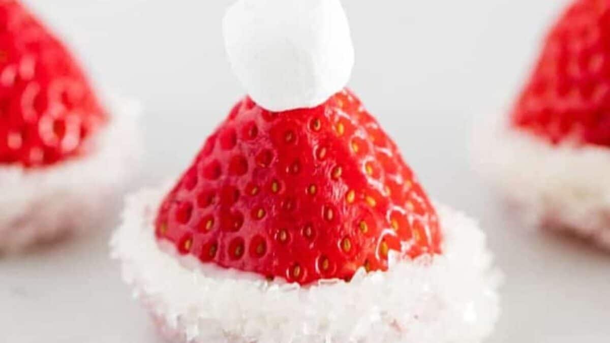 Strawberry Santa Hat Brownie Bites