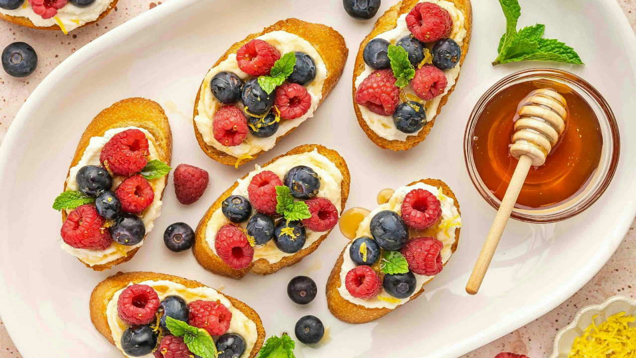 Whipped Ricotta Crostini with Summer Berries & Honey