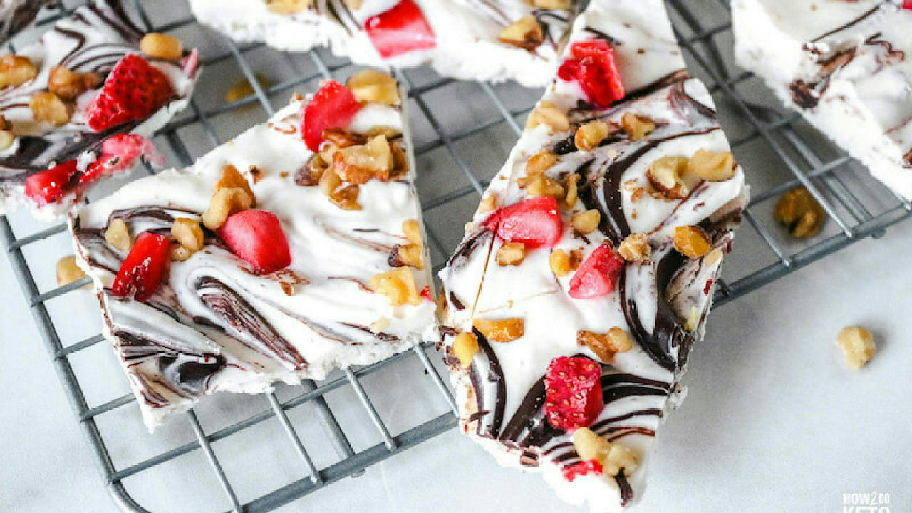 Cheesecake Bark with Dark Chocolate, Strawberries, and Nuts