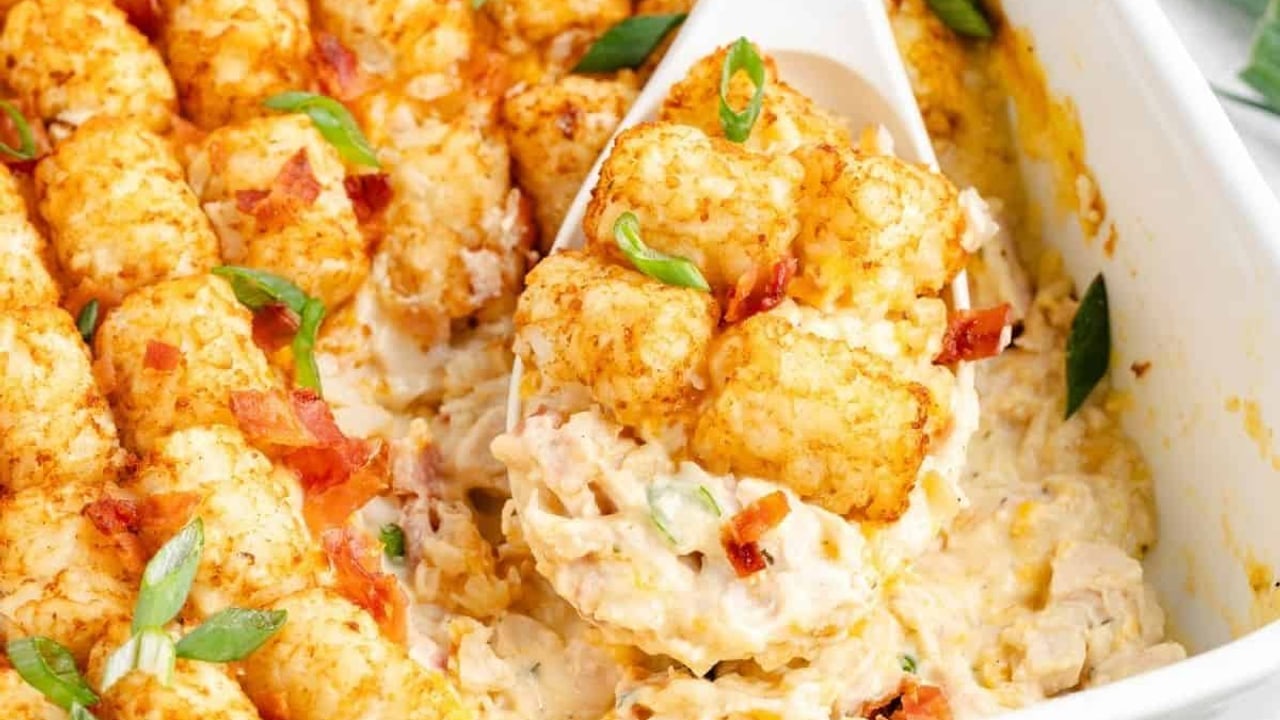Chicken Bacon Ranch Casserole with Tater Tots
