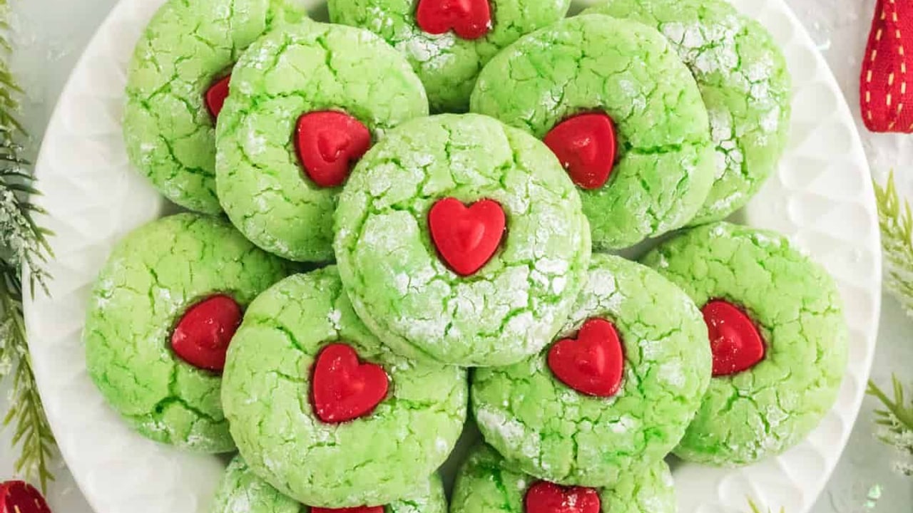 Grinch Heart Cake Mix Cookies