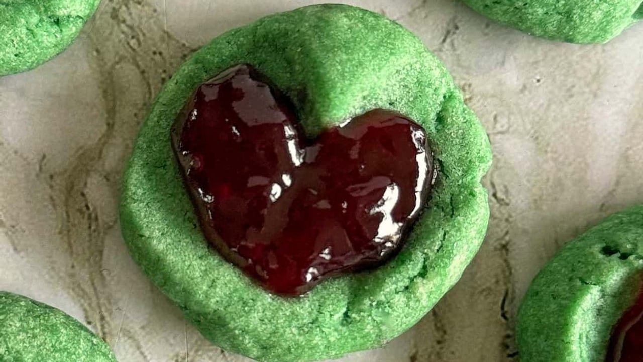 Grinch Thumbprint Cookies